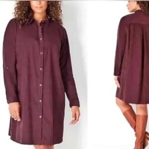 J. Jill Burgundy Button-Front Shirt Dress